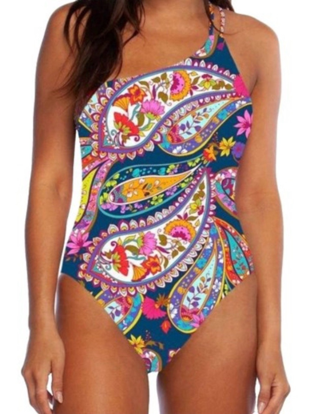 EUC Trina Turk Nomad Paisley One Shoulder One Piece Swimsuit